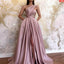 One Shoulder A Line Satin Slit Prom Dress with Pockets, PDS0300