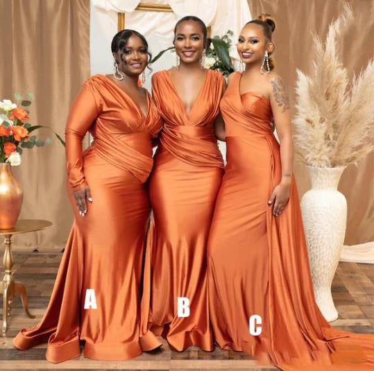 Hot Multiway Orange Bridesmaid Dresses Stretch Satin Wedding Guest Dress , BDS0187