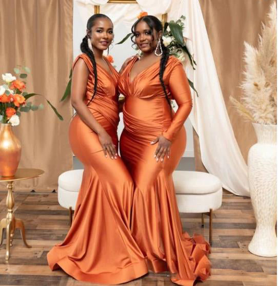 Hot Multiway Orange Bridesmaid Dresses Stretch Satin Wedding Guest Dress , BDS0187