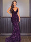 Sexy V-neck Mermaid Sequin Open Back Simple Prom Dresses Online, PDS0198