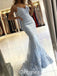 Elegant Blue Lace Spaghetti Straps Sleeveless Mermaid Long Prom Dresses,PDS0438