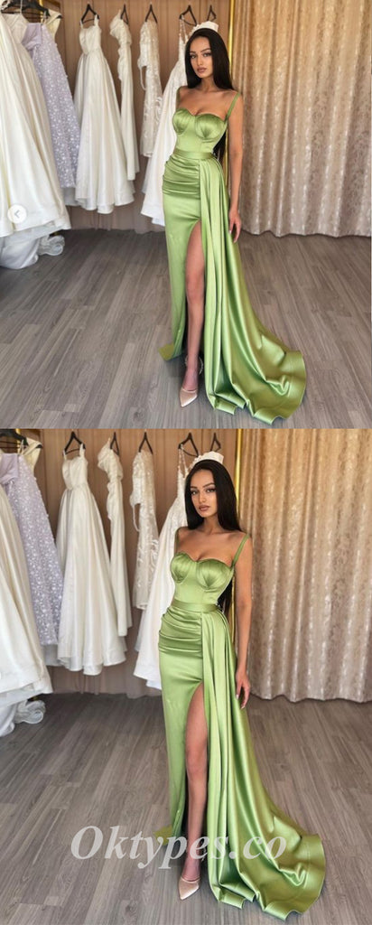 Sexy Satin Spaghetti Straps Side Slit Mermaid Prom Dresses/Evening Dresses,PDS0488