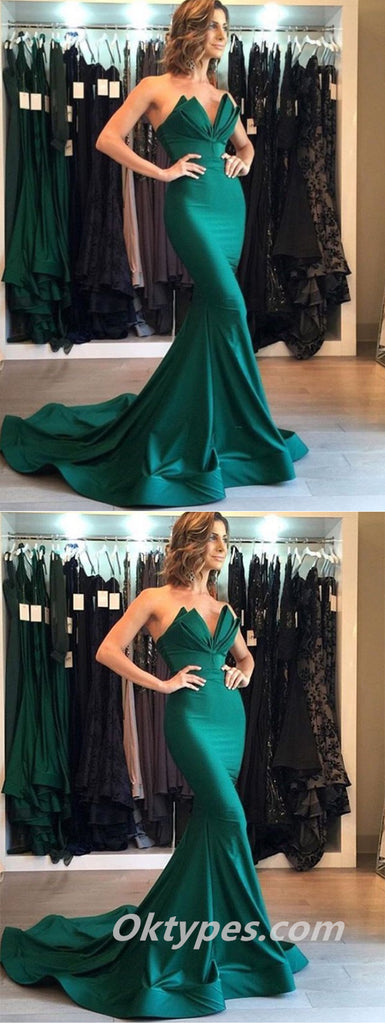 Elegant Satin V-Neck Sleeveless Mermaid Long Prom Dresses ,PDS0388