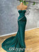 Sexy Dark Green Satin Off Shoulder Sleeveless Mermaid Long Prom Dresses,PDS0577