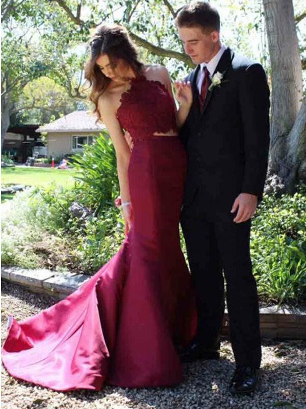 Red Long Floor Length Prom Dresses, Side Split Prom Dresses, Halter Prom Dresses, Open-back Prom Dresses, Beading Prom Dresses, TYP0252