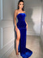 Sexy Straight Mermaid Velvet Side Slit Long Prom Dresses Online, PDS0200