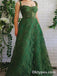 Elegant And Cute Green Lace Spaghetti Straps Square Neck A-Line Long Prom Dress,PDS0321