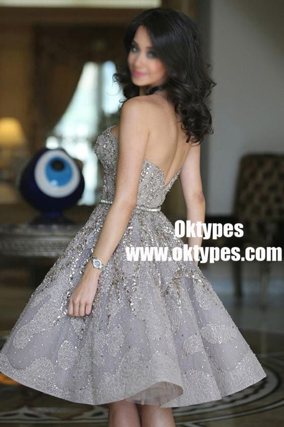 Popular Grey strapless Gorgeous A-line homecoming prom gown dress, TYP0841