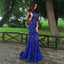 Royal Blue Lace Prom Dresses, Long Prom Dresses, Lace Formal Dresses,Open-back Beading Evening Dresses, TYP0056