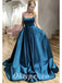 Sexy Soft Satin Spaghetti Straps V-Neck Sleeveless Lace Up A-Line Long Prom Dresses With Pocket, PDS0889