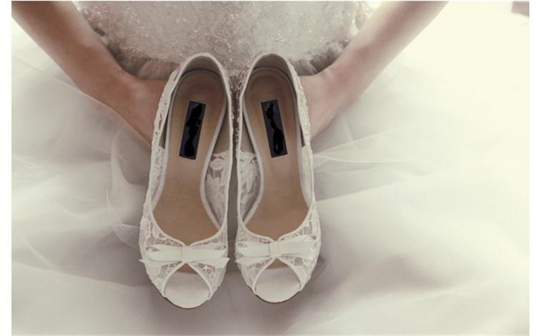 Ivory Lace High Heels Fish Toe Sexy Wedding Bridal Shoes With Tow, S020