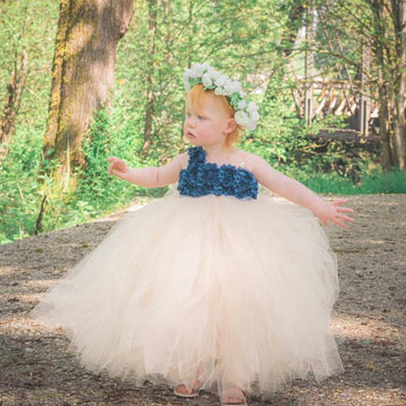 One Shoulder Blue flower Top Tulle Flower Girl Dresses, Lovely Tutu Dresses, TYP1189