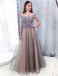 Charming Off The Shoulder Gray Long Prom Dresses With Appliques, TYP1763