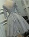 Long Sleeves Grey Lace Short Cheap Homecoming Dresses Online, CM561