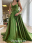 Elegant Satin Spaghetti Straps A-Line Long Prom Dresses/Graduation Dresses With Split,PDS0441