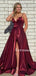 Simple Spaghetti Strap V-neck A-line Long Prom Dresses, PDS0182