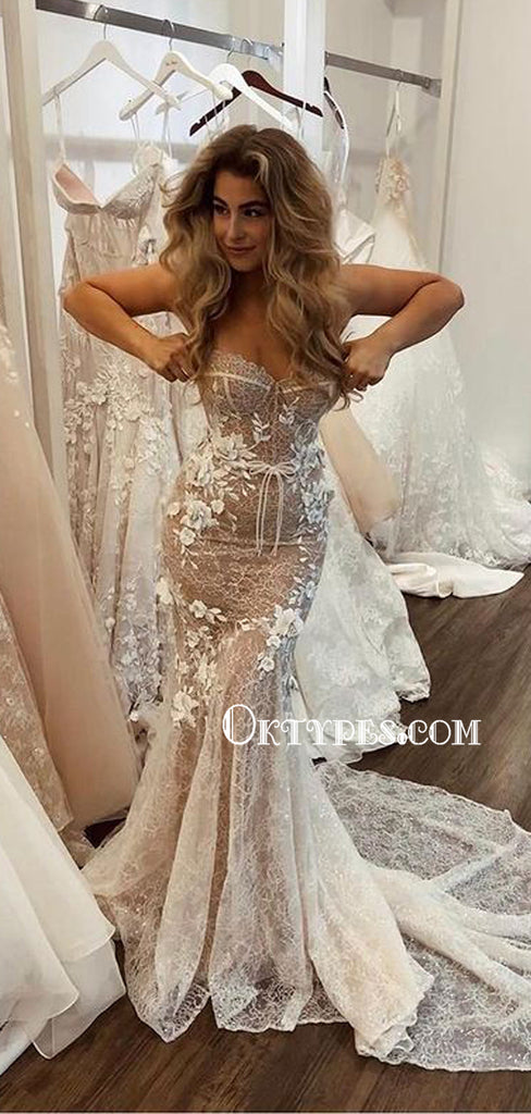 Sexy Sweetheart Mermaid Lace Tulle Simple Wedding Dresses, WDS0097