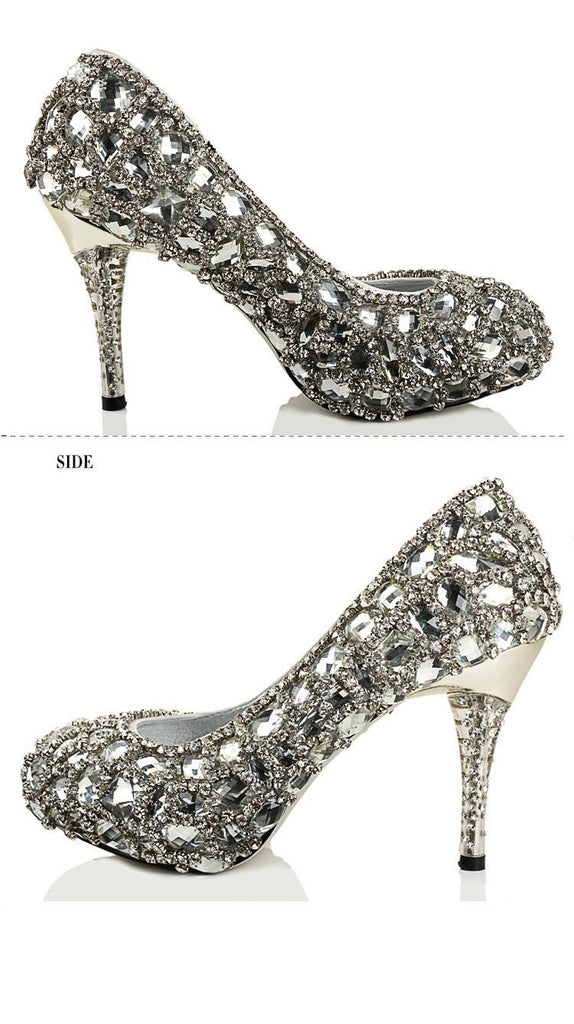 Sparkly Crystal High Heels Pointed Toe Rhinestone Wedding Bridal Shoes, S023