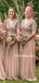 Simple V-neck Sequin Tulle Floor-length Long Cheap Bridesmaid Dresses, BDS0122