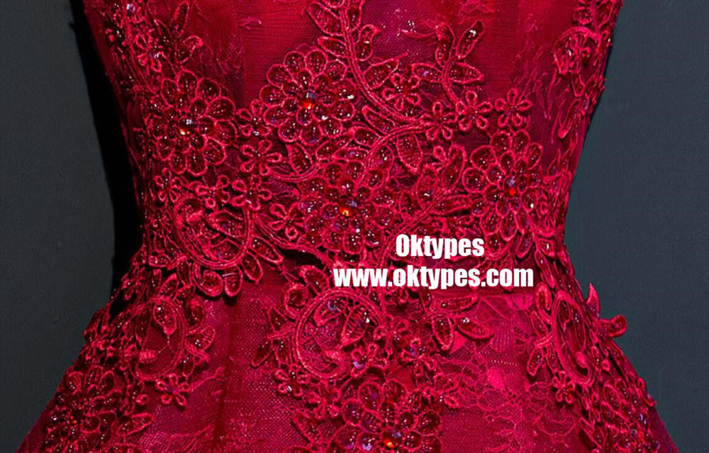 Two Straps Red Lace Heavily Beaded Homecoming Prom Dresses, TYP0902