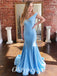 Sexy Satin Spaghetti Srtraps V-Neck Sleeveless Mermaid Long Prom Dresses, PDS0897