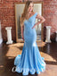 Sexy Satin Spaghetti Srtraps V-Neck Sleeveless Mermaid Long Prom Dresses, PDS0897