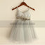 Sparkly Spaghetti Strap V- Neck Light Gray Tulle Flower Girl Dresses With Handmade Flower Sash, TYP0809