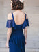 Mismatched Cold Shoulder Navy Blue Chiffon Bridesmaid Dresses with Ruffles, TYP1840