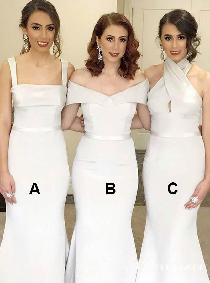 Mismatched Mermaid Square Neck Long Ivory Satin Bridesmaid Dresses, TYP1974