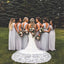 A-Line V-neck Backless Long Cheap Light Grey Chiffon Bridesmaid Dresses with Split, TYP1366