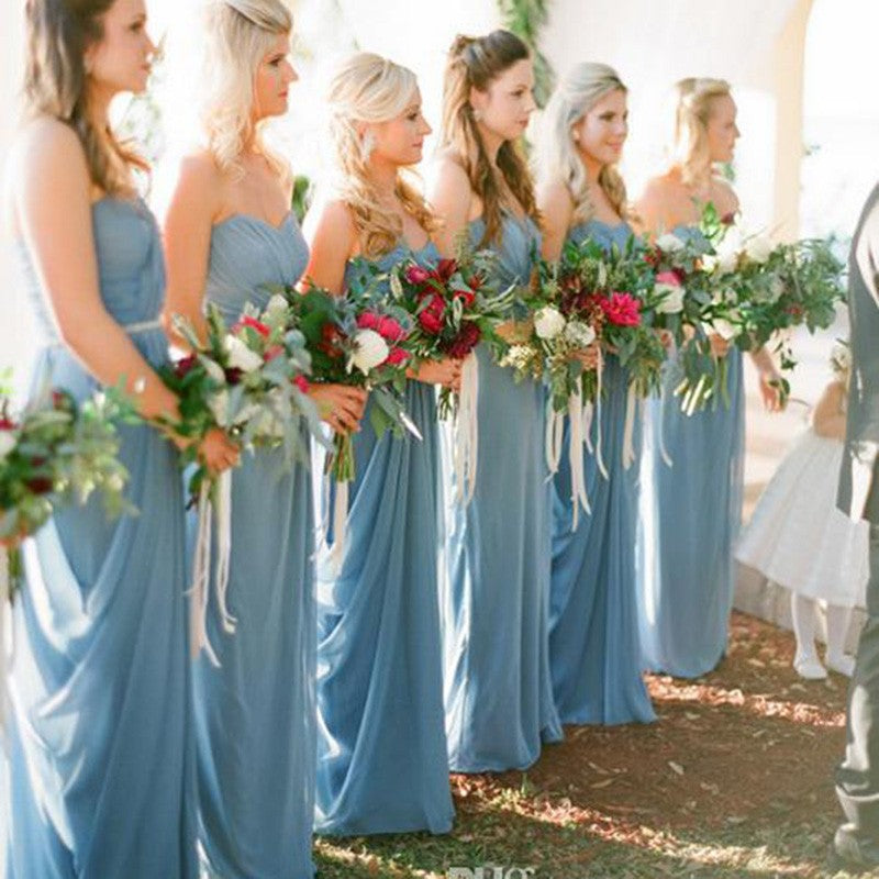 Simple Sweetheart Long Cheap Blue Chiffon Bridesmaid Dresses, TPY1554