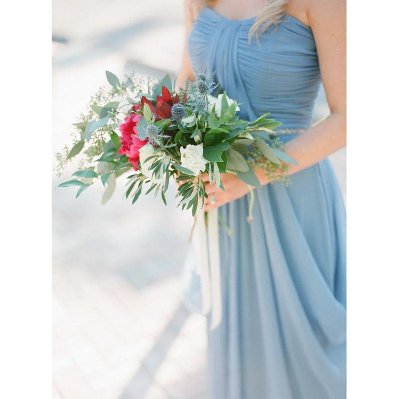 Simple Sweetheart Long Cheap Blue Chiffon Bridesmaid Dresses, TPY1554