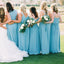 Mismatched A-Line Long Cheap Chiffon Blue Bridesmaid Dresses, TYP1536