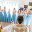 Mismatched A-Line Long Cheap Chiffon Blue Bridesmaid Dresses, TYP1536