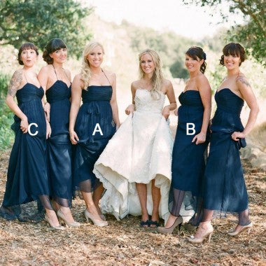 Mismatched A-Line Halter Pleated Navy Blue Tulle Bridesmaid Dresses, TYP1474