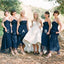 Mismatched A-Line Halter Pleated Navy Blue Tulle Bridesmaid Dresses, TYP1474