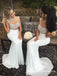 Two Piece High Neck Long White Bridesmaid Dresses with Beading, TYP1837