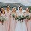 A-Line V-Neck Long Pink Tulle Bridesmaid Dresses with Sash, TYP1532