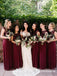 Elegant Sheath Round Neck Open Back Burgundy Lace Long Bridesmaid Dresses, TYP1779