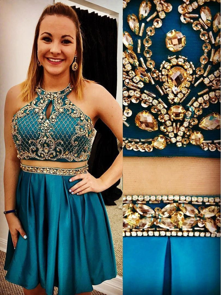 Teal  Cheap Cute Short Two Piece Homecoming Dresses Under 2018, CM463