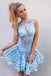 High Neck Blue Lace Illusion Short Cheap Homecoming Dresses Online, CM563