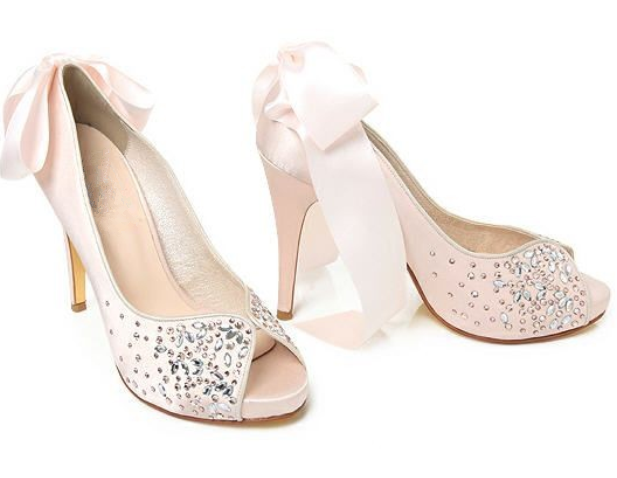 Pink Crystal High Heels Pointed Toe Rhinestone Wedding Bridal Shoes, S025