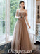 Elegant Tulle Off Shoulder Sleeveless A-Line Long Prom Dresses With Applique And Besding,PDS0710