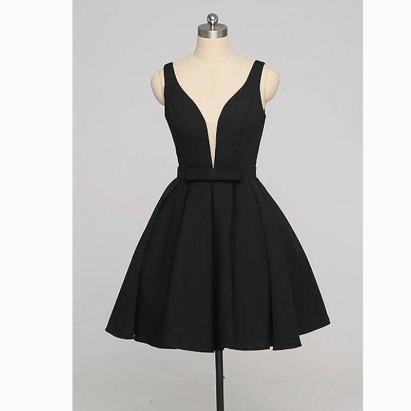 Simple Black V Neck Short Cheap Custom Homecoming Dresses 2018, CM420