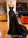 Sexy Black Satin Spaghetti Straps V-Neck Sleeveless Side Slit Mermaid Long Prom Dresses ,PDS0625