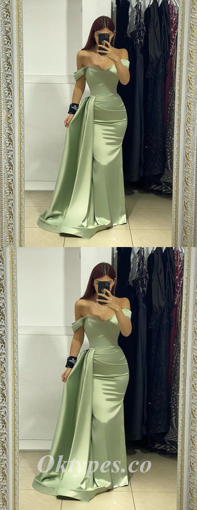 Sexy Satin Off Shoulder V-Neck Sleeveless Mermaid Prom Dresses/Evening Dresses,PDS0486