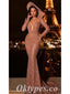 Gorgeous Sequin Deep V-Neck Long Sleeves Mermaid Long Prom Dresses,PDS0571