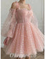 Lovely Pink Tulle Spaghetti Straps Long Sleeve A-Line Prom Dresses/Homecoming Dresses,PDS0492