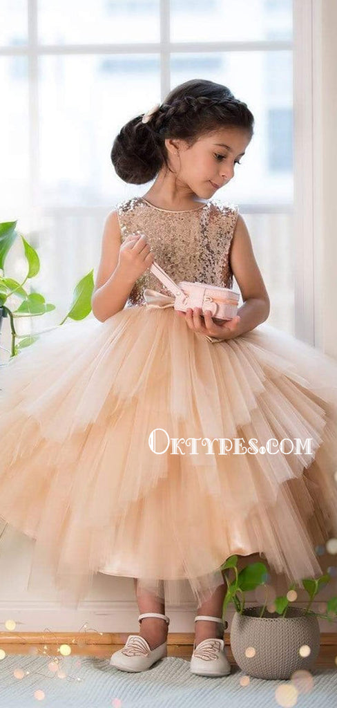 Sequin Top Champagne gold Flower Girl Dress, Champagne Tutu Flower Girl Dresses, TYP0846