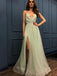 Charming V-neck Side Slit Long A-line Prom Dresses, TYP0227